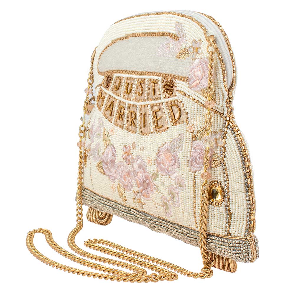 Just Married Beaded Car Image Crossbody Handbag