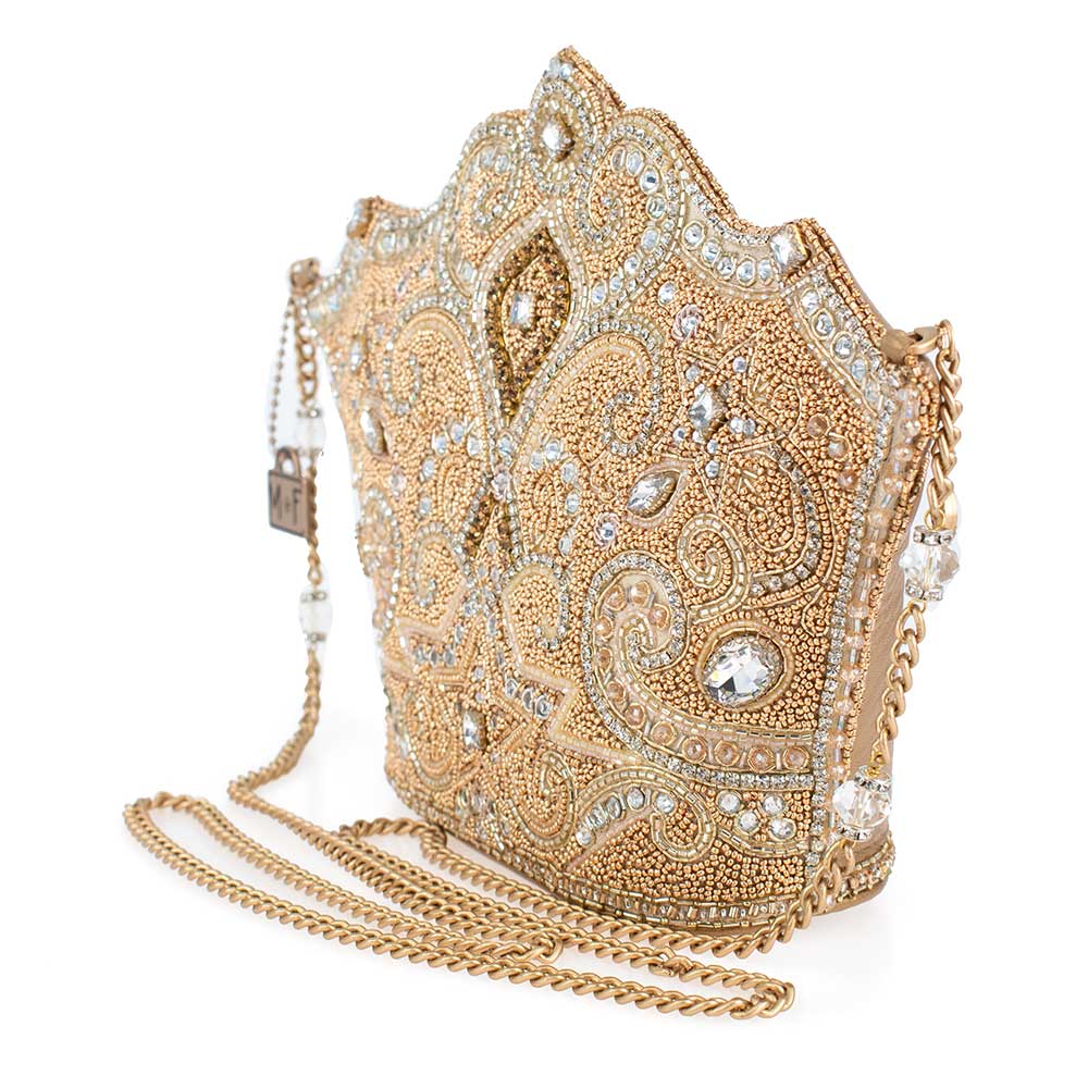 Golden Rule Beaded Crown Crossbody Clutch Handbag